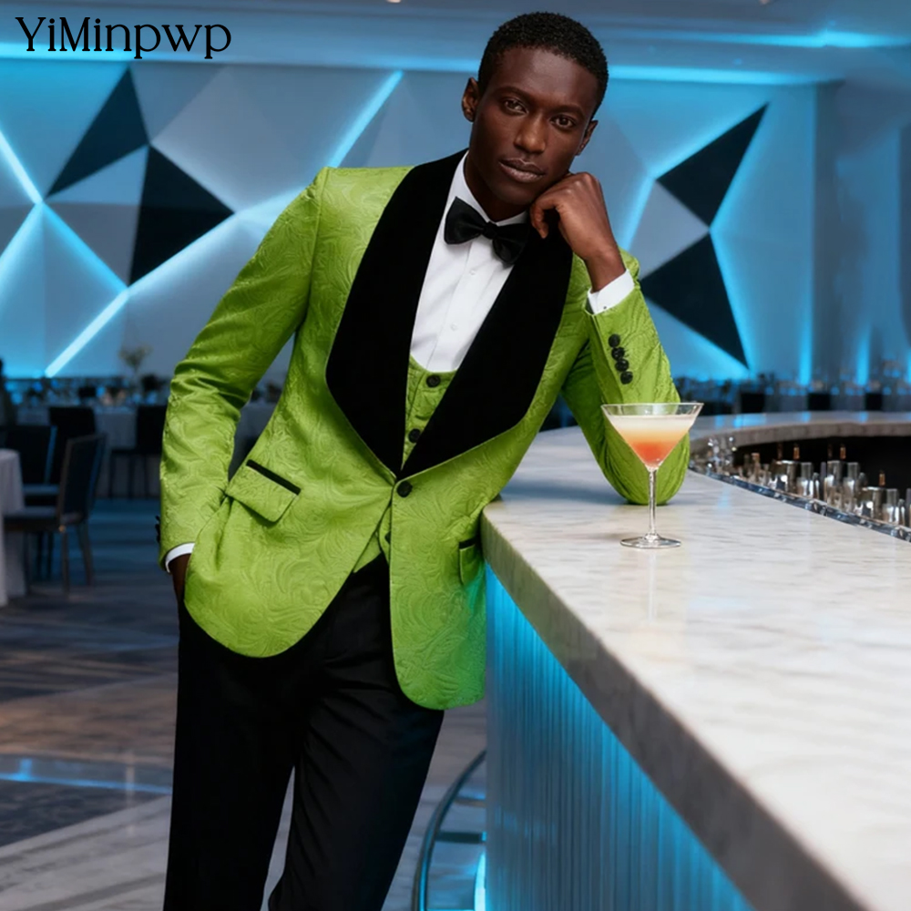 Men Formal Wear Modern - Yiminpwp verde jacquard masculino terno único